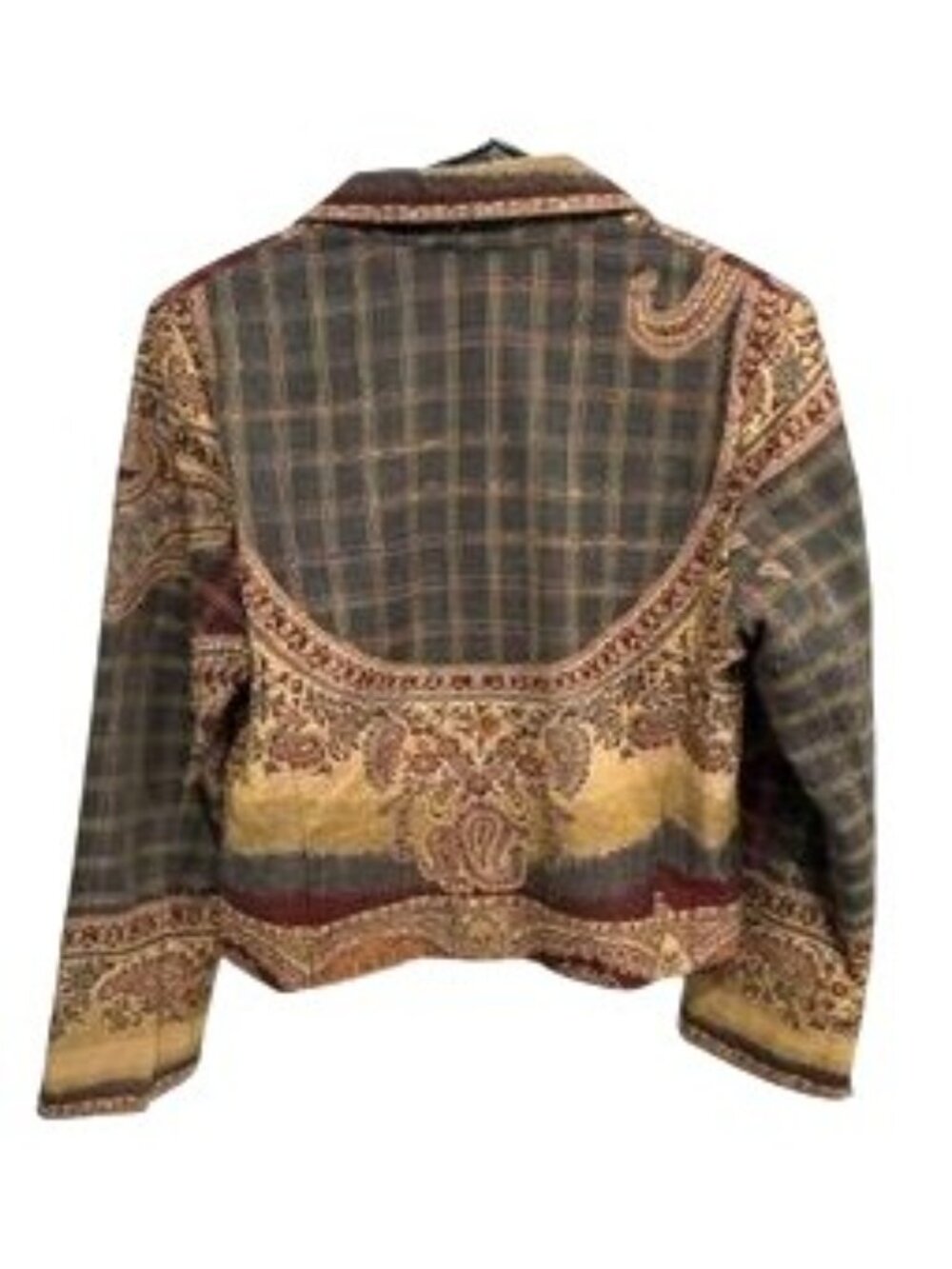 Gist Medium Vintage Paisley Patchwork Button Up Collared Jacket Boho Chic View 2